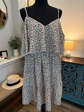 White Floral Spaghetti Strap Ruffle Dress